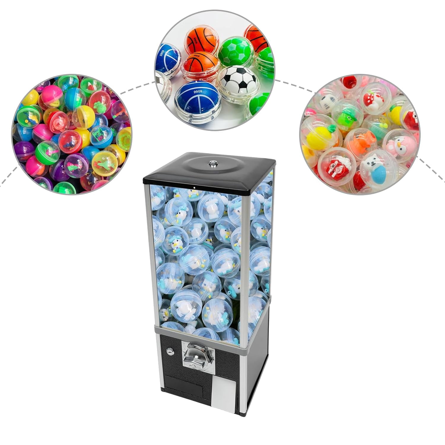 Vending Machine, 25 Cents Commercial Candy Gumball Machine, Huge Load Capacity Gumball Bank, Vending Machine for 700-800 Coins, Perfect for Game Stores and Retail Stores Modern Style (Black)