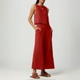 thumbnail image 6 of Women's Solid Color Linen 2 Piece Set Sleeveless Crop Top With Buttons And Wide Leg Pants Women Summer Capri Pants, 6 of 8