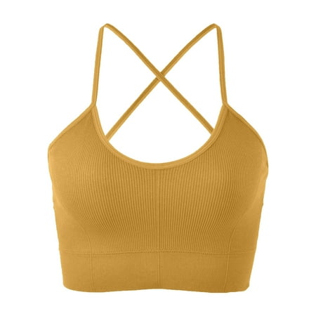 DuoJiaJ Women s Sports Bra Padded Crossback Bustier Without Underwire Spaghetti Straps Fitness Bra Push Up Stretch Longline Sports Bra Top Loose Fit Tank Tops Women