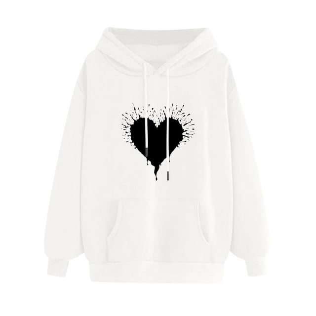 Chandails à Capuchon Mignons pour Femmes, Manches Longues Décontractées, Imprimé Cœur, Chandail avec Poches, Coupe Ample, Vêtements d'Automne