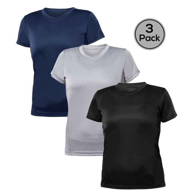 Blank Activewear Lot de 3 T-Shirts pour Femmes, Tissu de Performance à Séchage Rapide