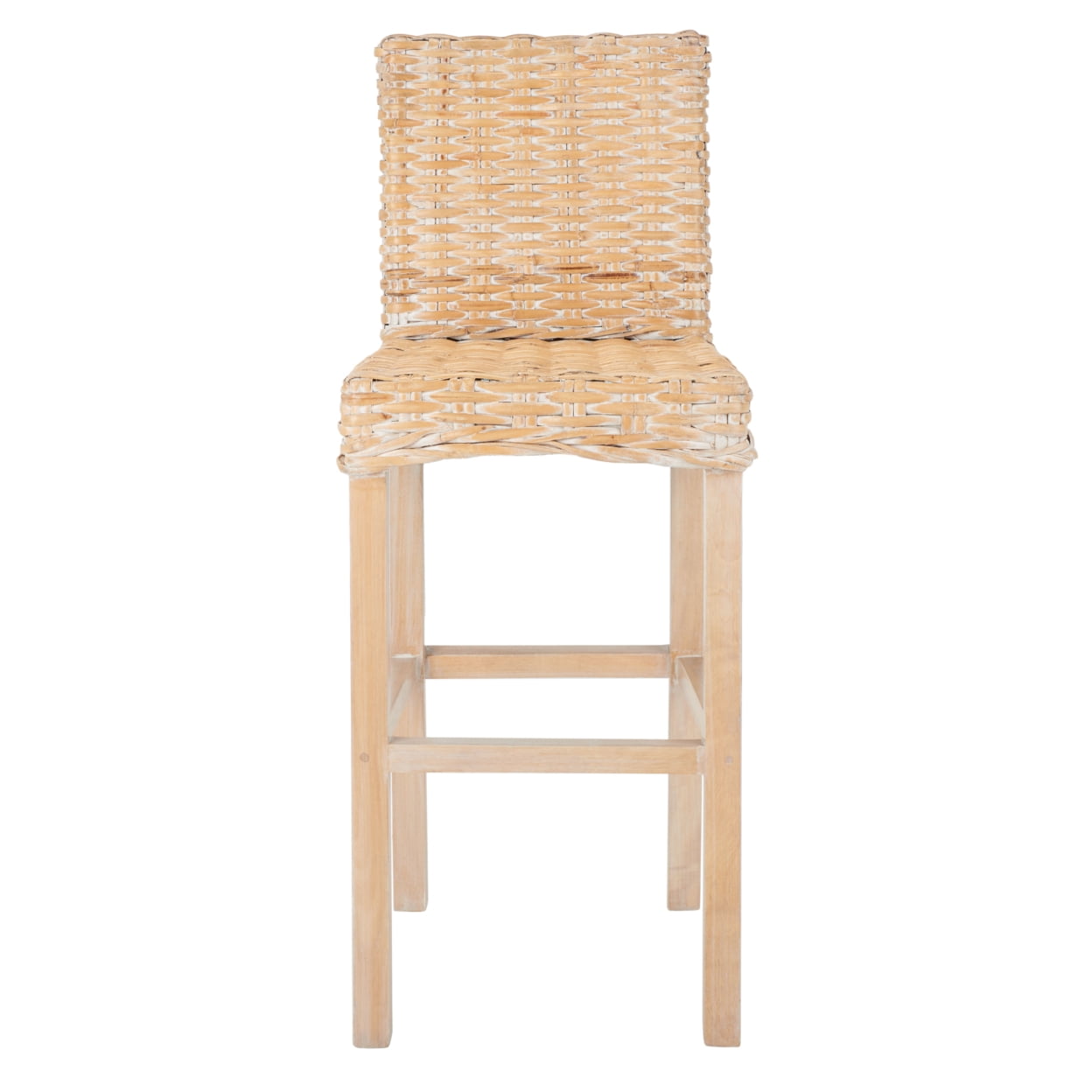SAFAVIEH Tobie Rattan Bar Stool with Footrest, Natural White Wash