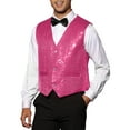 thumbnail image 4 of INSPIRE CHIC Shiny Sequin Vest for Men's V-Neck Party Sleeveless Suit Waistcoat L Rose Red, 4 of 5