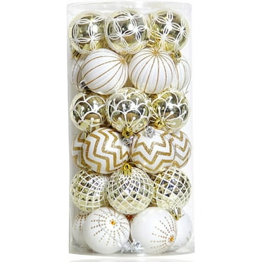 30PCS Christmas Balls Ornaments,60MM Gold&White Painted Shatterproof Festive Wedding Hanging Ornaments Christmas Tree Decoration ST-001