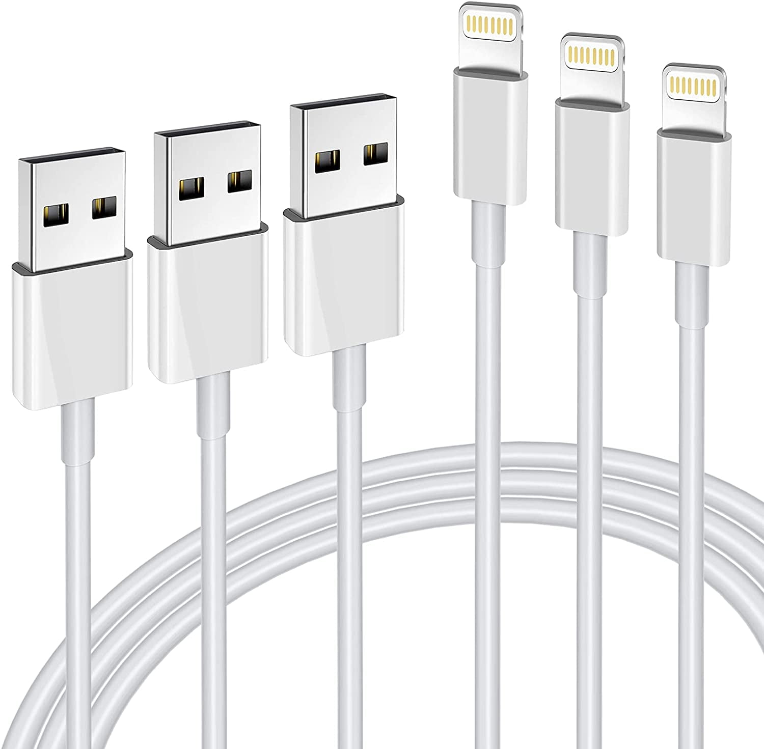 6Foot Long iPhone USB Cables 2.4A Fast Charging Cord Compatible for iPhone 12 Mini 12 Pro Max 11 Pro MAX XS Xr X 6 AirPods-2M White Apple MFi Certified iPhone Charger 6FT 4Pack Lightning Cable 
