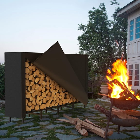 Firewood Rack Outdoor with Cover 5.3ft Firewood Log Rack for Fireplace Wood Storage Fire Log Holder Indoors Adjustable Heavy Duty Fire Wood Rack Stand, Black Waterproof Oxford Fabric