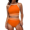 thumbnail image 4 of Huowey 2PCS Swimsuit For Women Tops High Waisted Bikini Sets Sporty Color Block Bathing Suit Beach Vacation Swim Wear Honeymoon Cruise Trendy Wear, 4 of 9