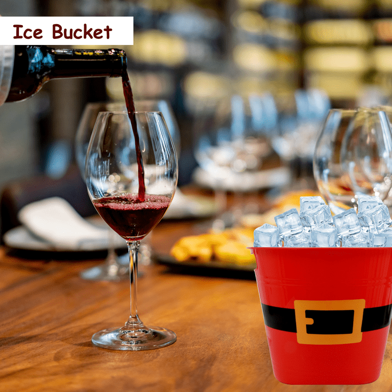 LLE Plastic Buckets with Handles, Red Santa Belt Round Basket