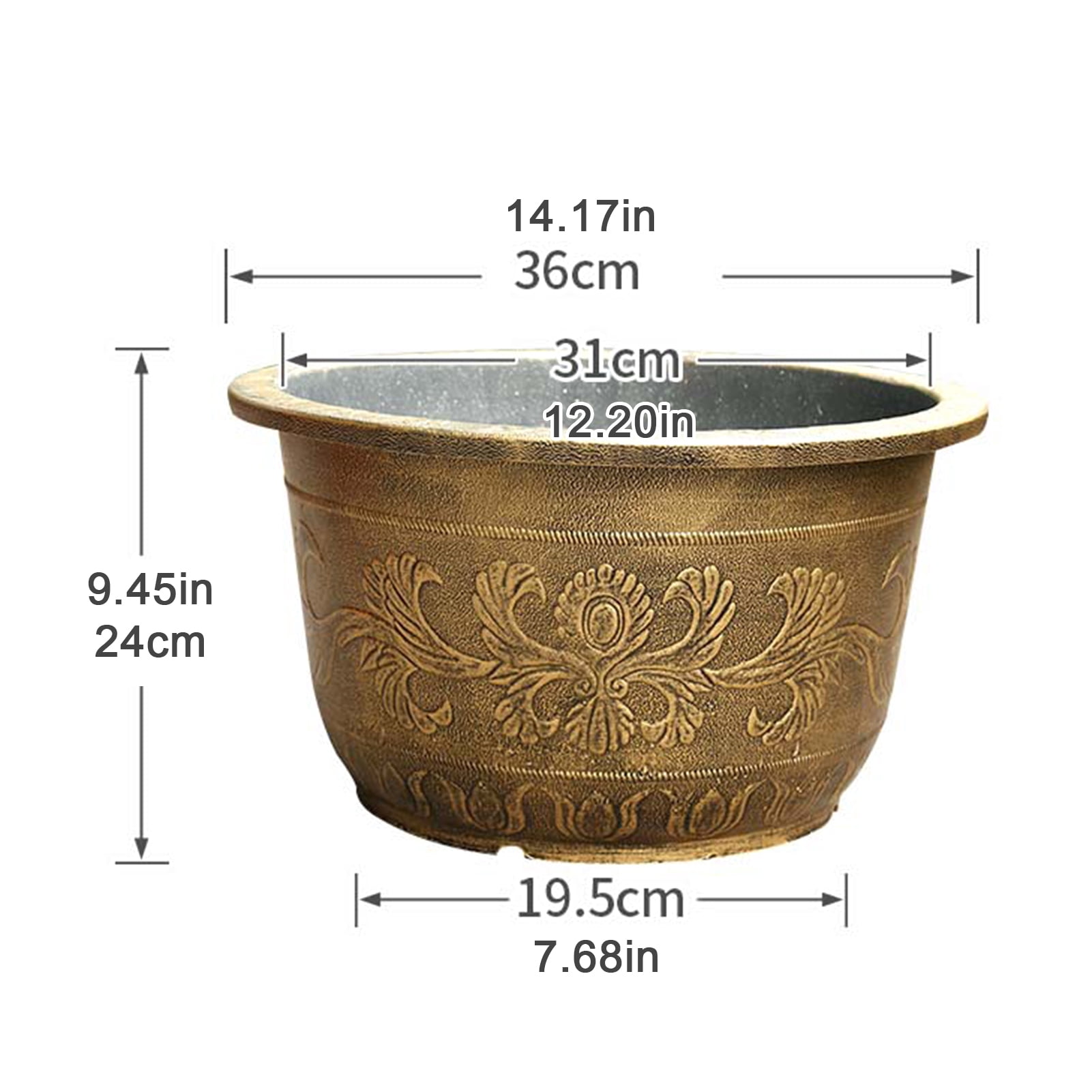 OIUR Large Flower Pot Thickened Plant Pot with Drainage Hole Retro Resin Lotus Planter for Indoor Outdoor Plants Home Gardening