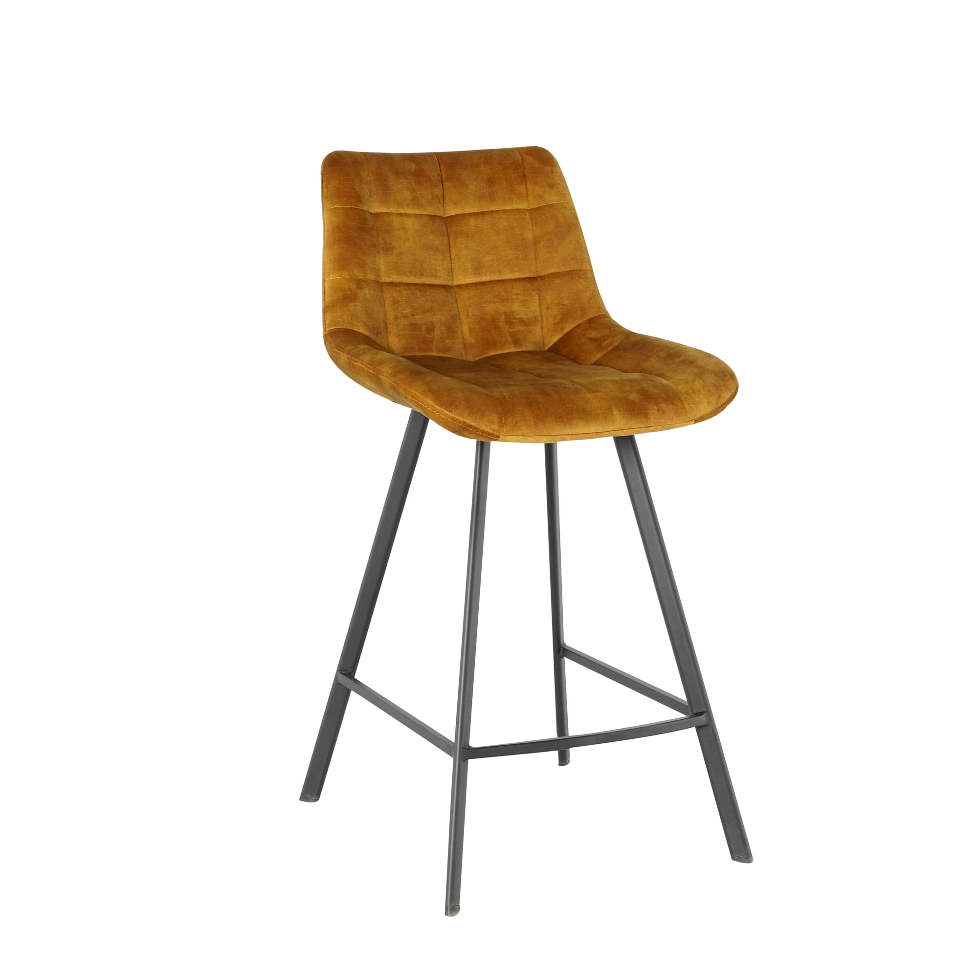 Kepooman 2 Pcs Leisure Barstool with Metal Legs, Modern Nordic Counter Height Bar Chair, Dark Yellow