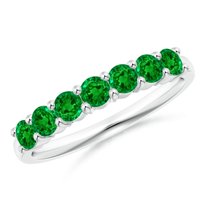 Angara Rings - Natural Emerald Half Eternity Wedding Ring in 14K White Gold for Women (Size-3mm) | May Birthstone Jewelry, Birthday, Anniversary, Jewelry Gift for Women