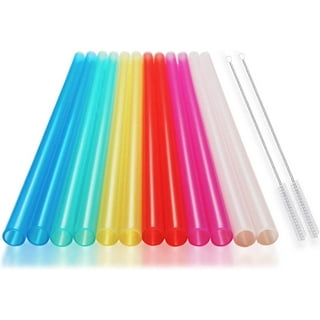 ALINK 12PCS Reusable Clear Green Glitter Straws, 11 Long Hard Plastic  Tumbler Drinking Straws with Cleaning Brush