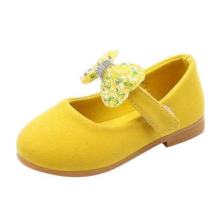 Gvdentm Toddler Girls Dress Shoes Oxford Wedding Dress Shoes Classic School Uniform Flats Formal Casual Loafer for Toddler Little Kid Toddler Shoes Size 6 (10.5 Yellow)