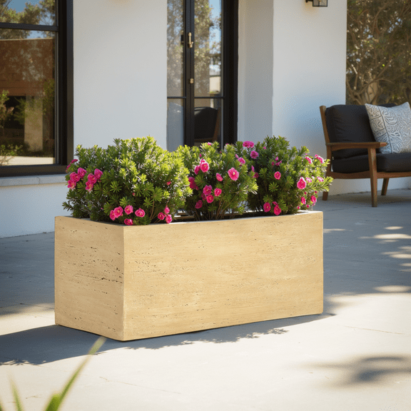 Lisonu 31-inch Large Rectangle Planter Box, Durable MGO Trough Planter for Outdoor Garden & Patio, Handmade with Drainage, Antique Brown