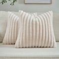 thumbnail image 2 of Set of 2 Cream White Single-Sided Faux Fur Decorative Throw Pillow Covers Fluffy Striped Pillowcase Cushion Covers 14 x 14 Inch Living Room Sofa Couch Bedroom Decor, 2 of 7