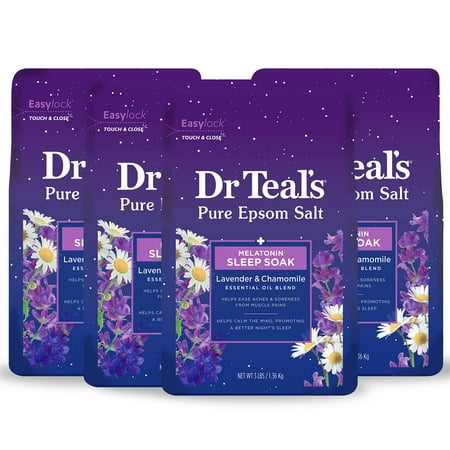 Dr Teal,S Pure Epsom Salt, Melatonin Sleep Soak With Essential Oil Blend, 3 Pound (Pack Of 4) (Packaging May Vary).