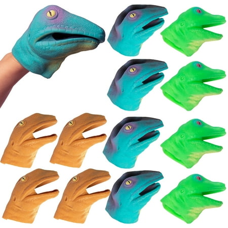 - Barry-Owen Co. (12 Pack) Lizard Hand Puppet Toy Flexible Rubber Fun Party Favor Dinosaur Head For Kids