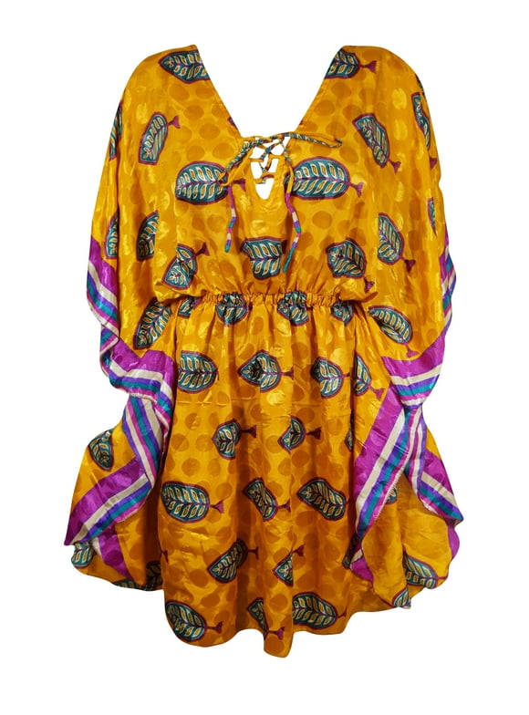 Mogul Womens Summer Caftan Yellow Print Kaftan M-XL