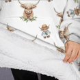thumbnail image 3 of Oversized Wearable Blanket Hoodie,White Highland Cow Doll Pattern Sherpa Blanket Hoodie with Super Pockets,Super Warm Fuzzy Pullover for Women & Men, 3 of 6