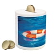 thumbnail image 2 of Coastal Piggy Bank, in Crystal Clear Swimming Pool Summer Relaxing Vacation Sports Theme, Ceramic Coin Bank Money Box for Cash Saving, 3.6" X 3.2", Blue Orange White, by Ambesonne, 2 of 4