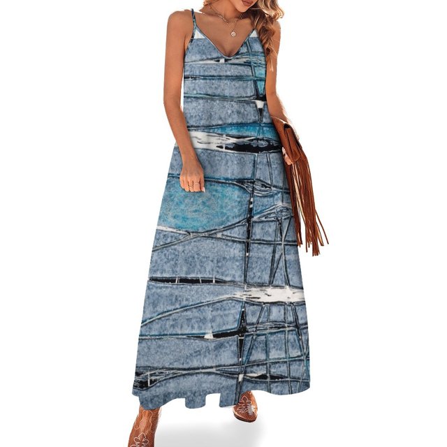 Nuevo vestido sin mangas Fractured Blues vestidos de fiesta vestidos largos mujeres verano