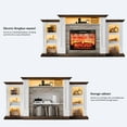 thumbnail image 6 of LGHM 72" Fireplace TV Stand for 75 inch 80 inch TV with Charging Station & LED Lights, Electric Fireplace with Mantel, Farmhouse Entertainment Center with 23" Red Brick Fireplace, White Brown, 6 of 12