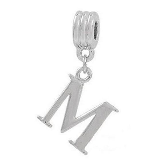 Sexy Sparkles Silver Plated Antique Vintage Letter Alphabet M Spacer Charms Beads DIY Bracelet Jewelry Making - Zinc Metal Alloy