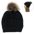 thumbnail image 1 of Gorro grueso de lana de punto cálido para mujer, gorro grueso con agujero para cola de caballo, gorro con botón, mezclas para soporte de máscaras, 1 of 8