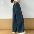 thumbnail image 4 of LRen Pull on Jeans for Girls Plus Size Vintage Plain Color Denim Pants for Girls Slim Oversized Stretchy Straight Bag Pants with Pockets,150,C-Blue, 4 of 5