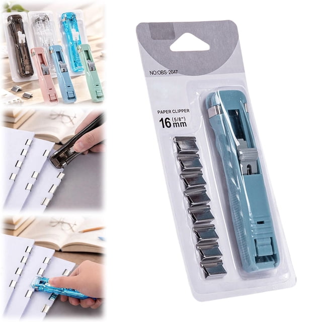 Portable Clip Stapler Available In 6 Colors Includes 66 Reusable Silver Metal ClipsforHome School Use, 6 Color Handheld Stapler Set, 66 Reusable Metal Binder Clips, School Craft Paper Organizer