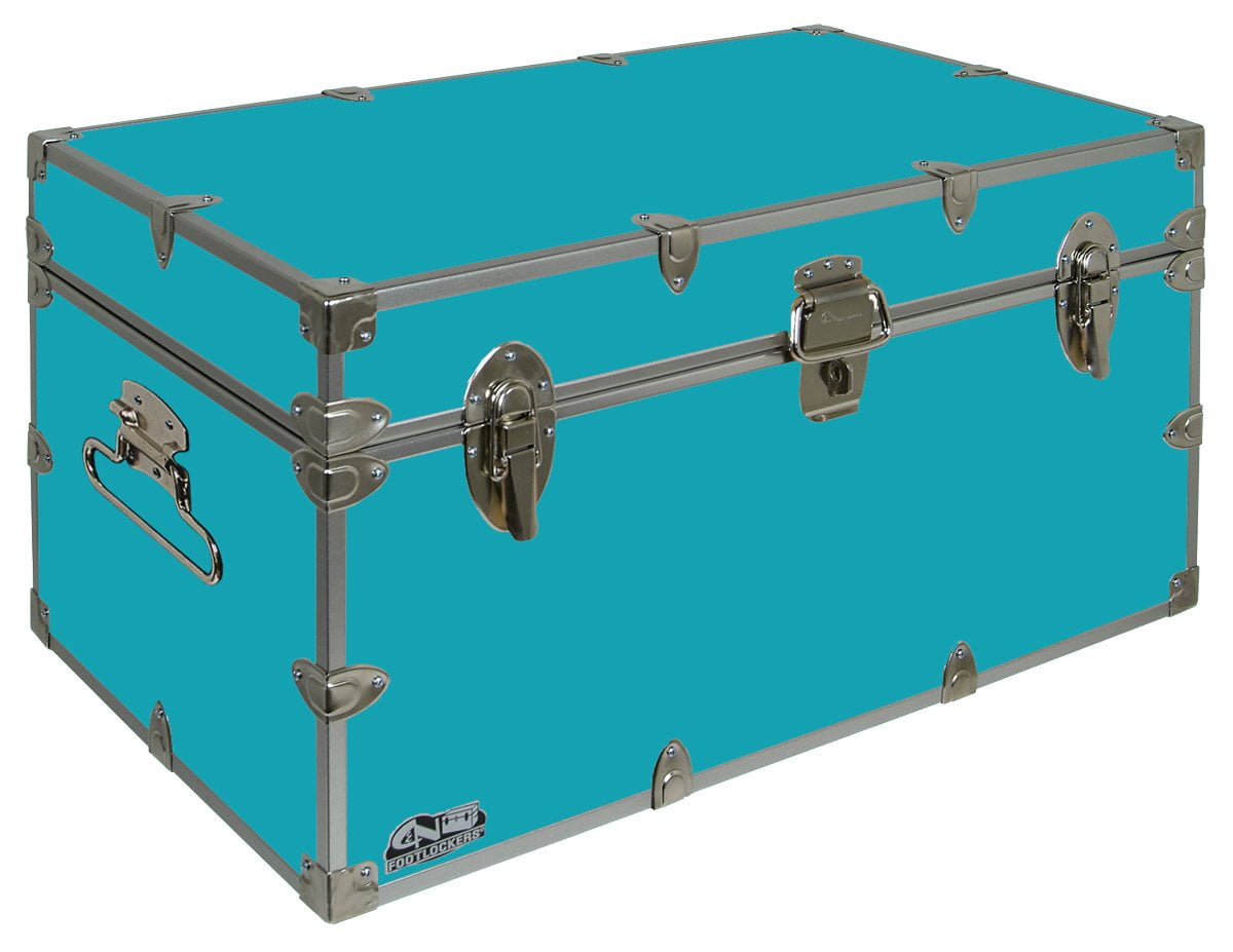 Blue Storage Trunk Wheeled Wooden Footlocker Chest Luggage College Dorm Box 30"