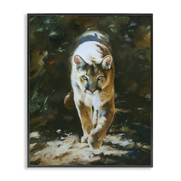 Stupell Industries Out of Shadows Panther Animals Painting Black Framed Art Print Wall Art, 11 x 14