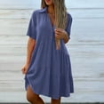 thumbnail image 2 of Ygbgbb Womens Plus Size Sundresses Midi Dresses Pleated Waist Ruffle Tiered Loose Casual Short Sleeve Dresses Button Collared Neck Solid Color Blue XXL, 2 of 6