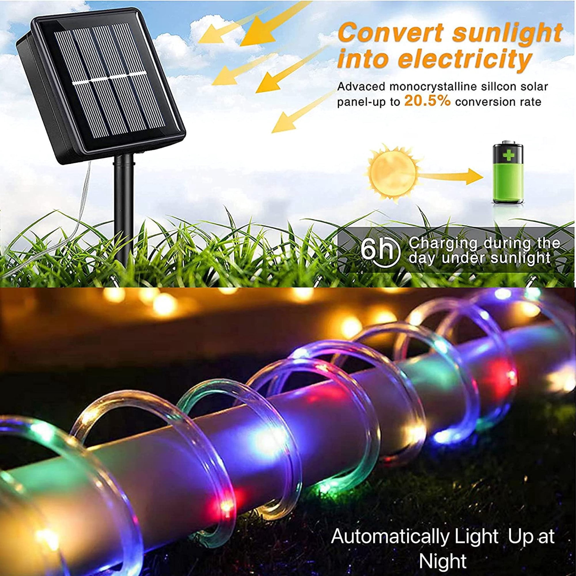 ZOELNIC 100 LEDs 40ft Solar Rope Tube Lights Waterproof String Lights with 8 Lighting Mode Outdoor Garden Decorative Lights for Christmas Wedding Party, Colorful