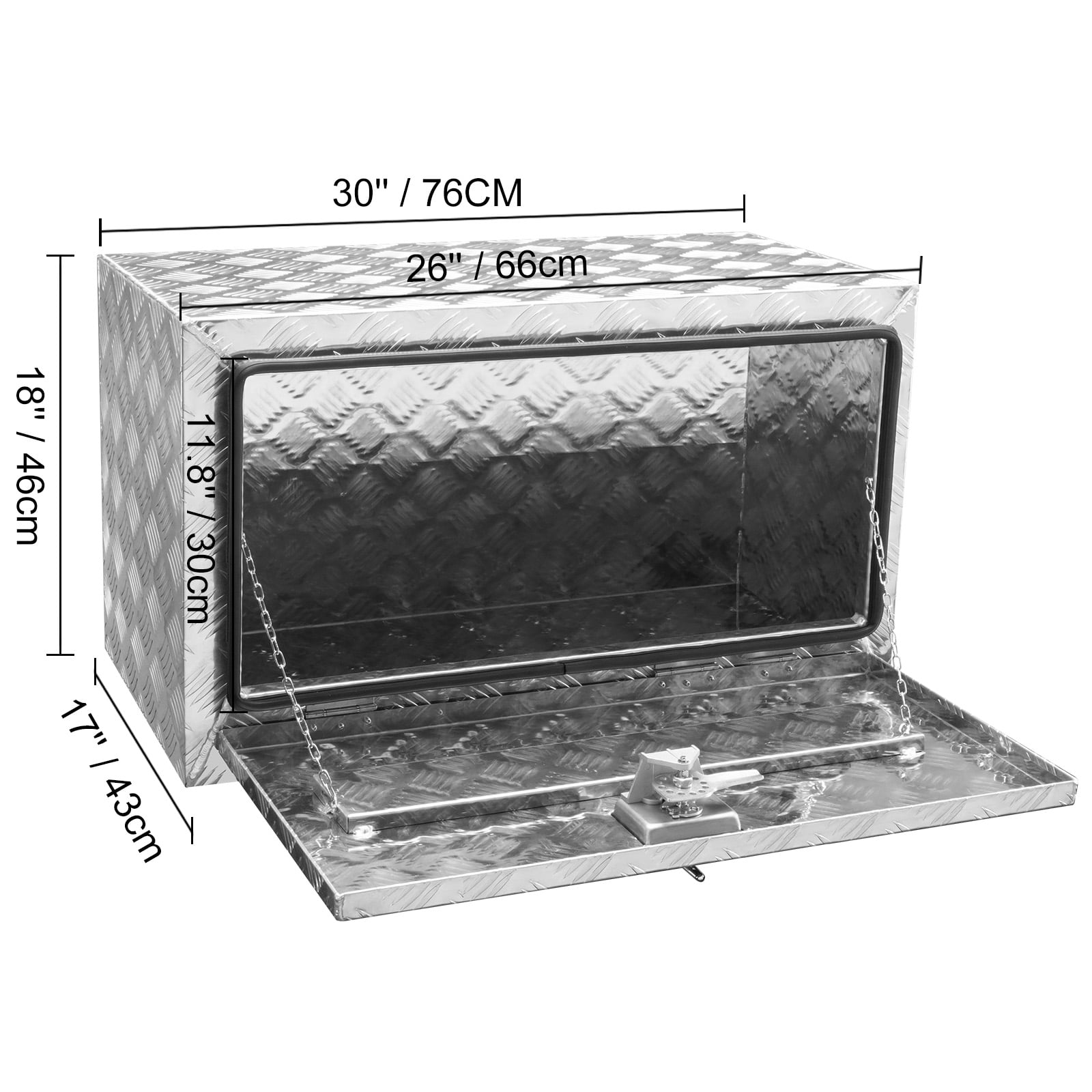 VEVOR Underbody Truck Box, 30"×17"×18" Pickup Storage Box, Heavy Duty Aluminum Diamond Plate Tool Box with Lock and Keys, Waterproof Trailer Storage Box with T-Handle Latch for Truck, Van, Trailer