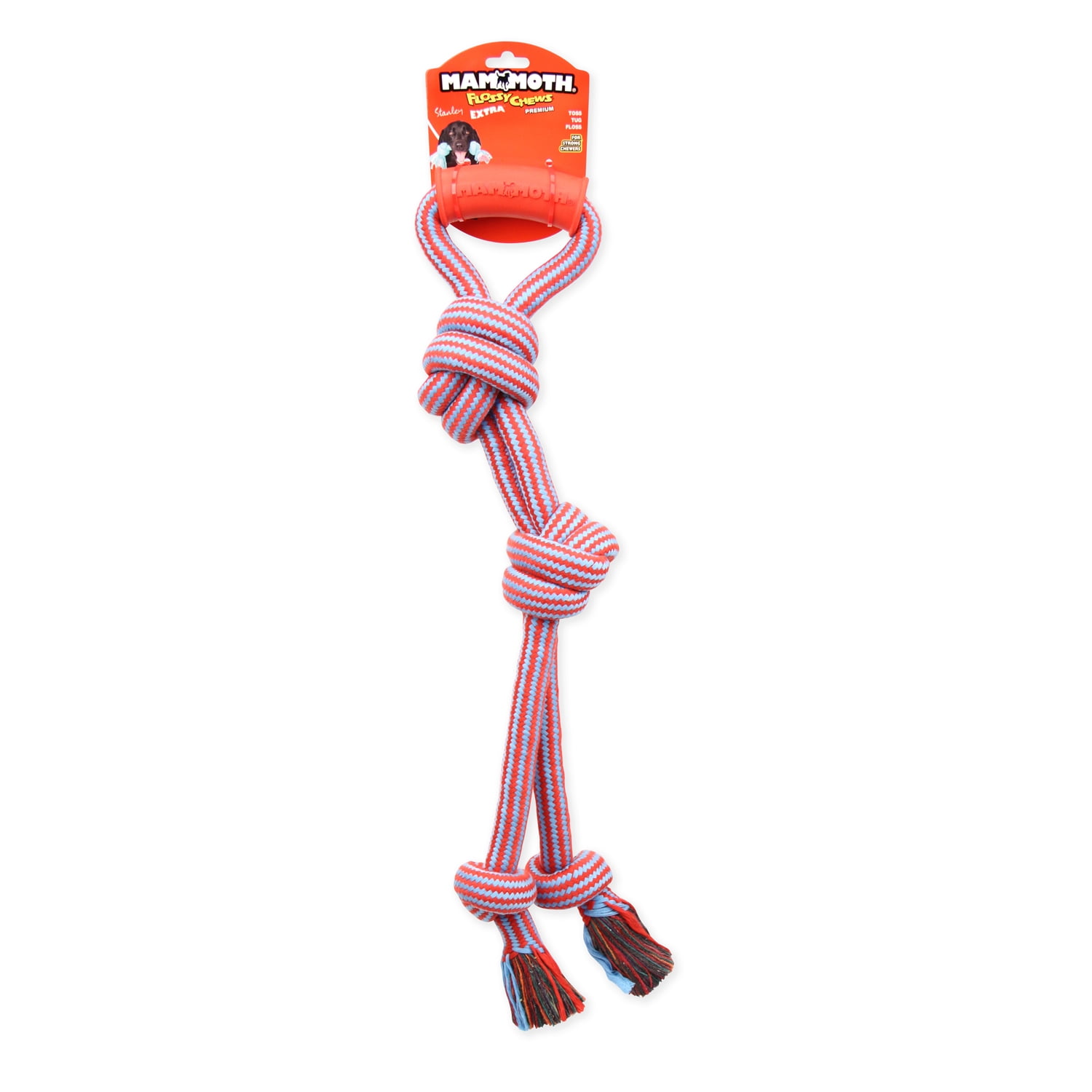 Mammoth Flossy Chews Extra Twin Dog Tug Toy with Handle, Large, 24"