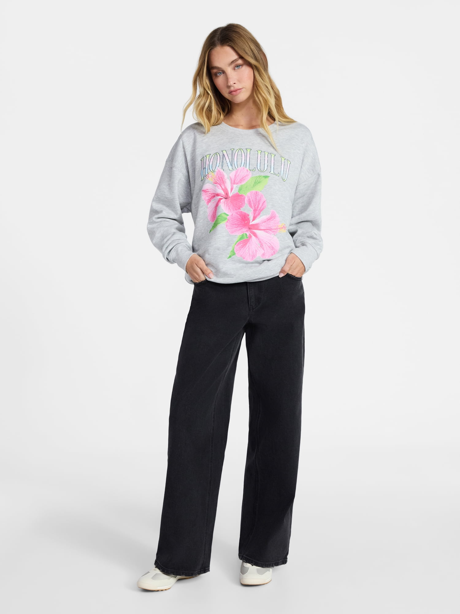 No Boundaries Graphic Crewneck Sweatshirt, Women's and Women's Plus Sizes XXS-4X
