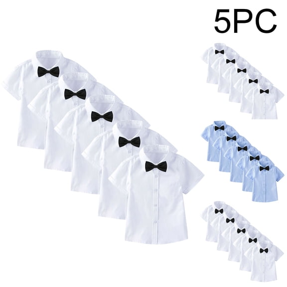 HAOTAGS Boys Button-Up Shirts Size 8,Fashion With Necktie Short - Sleeve 5PC School Uniform Shirt White