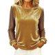 thumbnail image 3 of TaTaai Ladies Long Sleeve Round Neck Top Velvet Mesh Insert Blouse Solid Color Dressy Casual Evening Wear Gift, 3 of 6