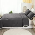 thumbnail image 4 of DNG Luxury 3 Piece Pom Pom Plain Pattern Comforter Set, 800 Thread Count, 100% Egyptian Cotton, White Vintage Pom-Pom Fringe Super Soft (Super King Size Dark Grey Color), 4 of 9