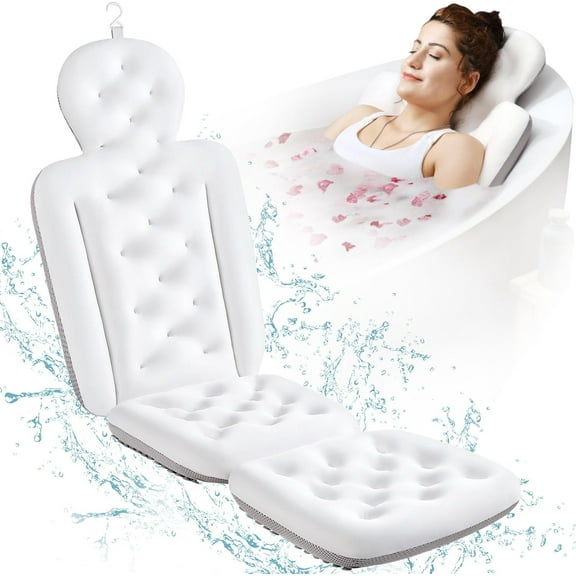 Full Body Bath Pillow for Bathtub, Thick Bathtub Cushion with Laundry Bag, Luxury Tub Pillow for Bath for Headrest Neck and Back Support White 56" x 16"