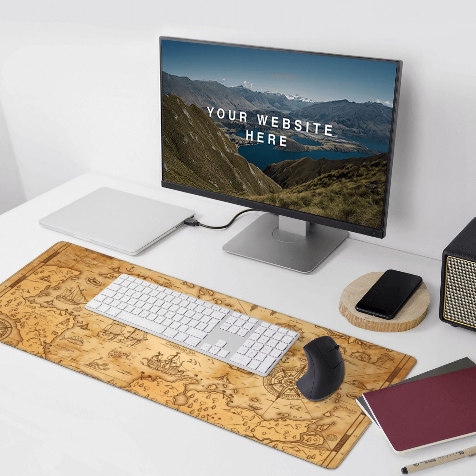 Xecao Old Vintage Map Of Sea Print Large Mouse Pad, 16x35.5in Mousepad, Professional Non-Slip Rubber Base Big Mouse Pad, Mouse Pad for Gaming & Office Full Desk Mouse Pad