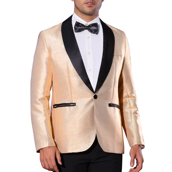 BLAZERS METÁLICOS DE LAPEL DE CHAL PARA HOMBRES INSPIRE CHIC, CON UN BOTÓN, ESTILO DE FIESTA, BRILLANTES, L DORADO