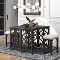 thumbnail image 2 of Retro Wood 3-Piece Counter Height Dining Set, Including 2 Stools, 1 Kitchen Table, Foldable Table with 2 Saddle Stools, Wood Table with 2 Upholstered Stools for Small Places, 2 of 9