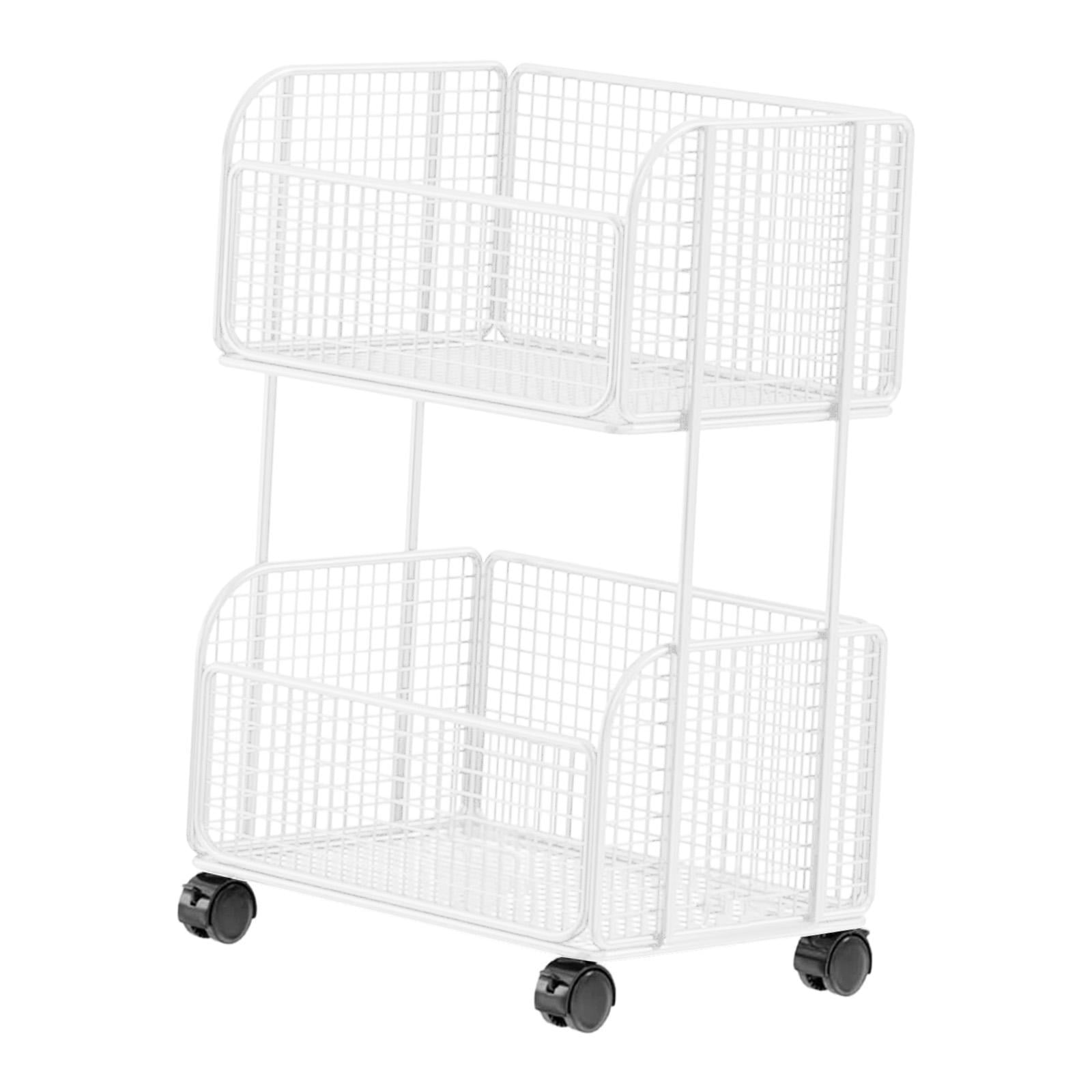 kowaku Rolling File Folder Cart,Mobile Utility Cart School with Lockable Wheels under Desk Storage Organizer for Bathroom Toiletries White Two Layer