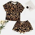 thumbnail image 4 of Leopard Print Pattern Women's Ruffle Short Sleeve Tops And Shorts Cute Peeps Bunny Pajamas Sets, 4 of 7