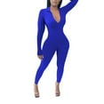 thumbnail image 2 of ZAZYULZ Womens Jumpsuit Women's Solid Color Sexy Tight Zipper Jumpsuit(Blue,S), 2 of 7