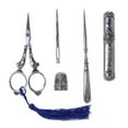 thumbnail image 3 of Sewing Scissors Set Vintage Embroidery Tool Alloy Awl Threader Thimble Needle Case Kit, 3 of 9