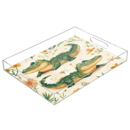 

Acrylic Tray 15.7*11.8*1.9 Inch Transparent Tray Food Tray Tea Cup Tray Serving Trays Cosmetics Storage Kitchen Table Bathroom Sundry Storage Cartoon Crocodile