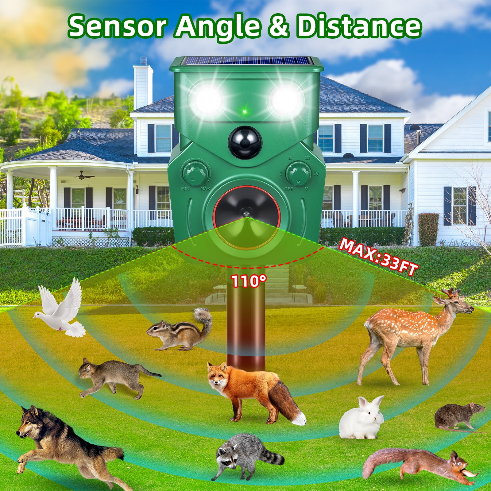 JahyElec Ultrasonic Animal Repeller, 2 Packs Solar Powered Cat Repellent Outdoor with Motion Sensor Waterproof Deer Repellent Devices with LED Flash Light